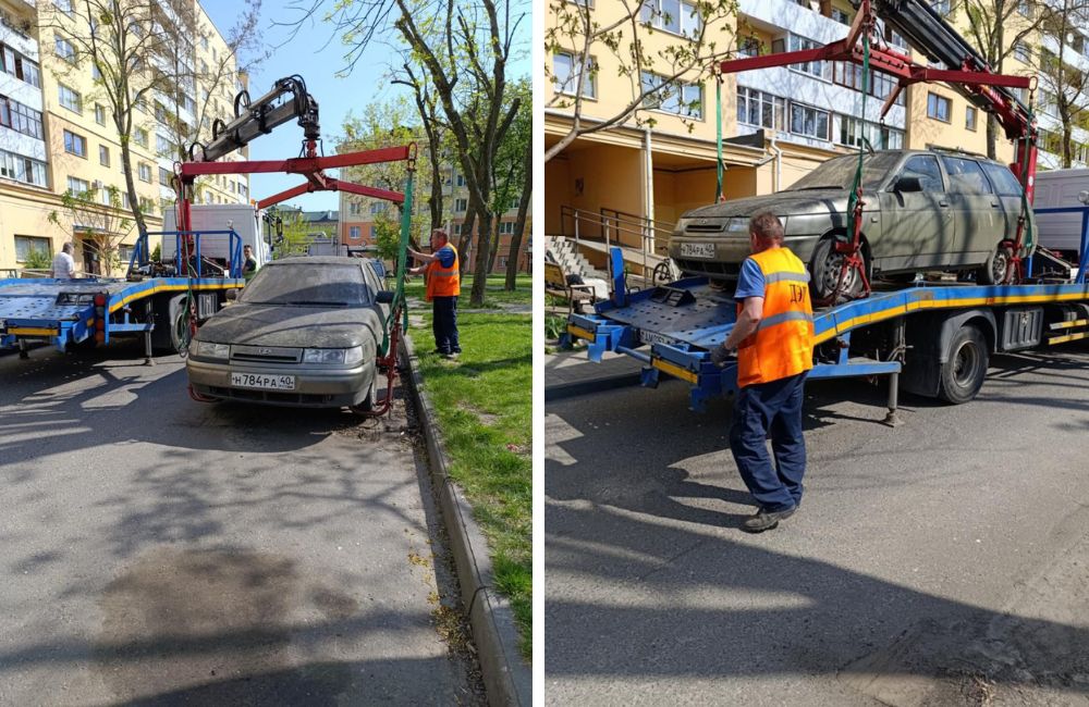 Эвакуация автохлама в Бресте работниками ДЭП. Фото: /t.me/brestjkh.