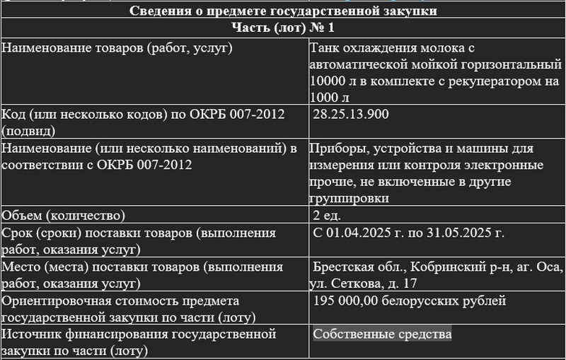 Скриншот документа тендера ОАО «Дружба народов» на сайте госзакупок