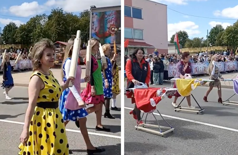 Скриншот видео с парада в День Победы в Березино.
