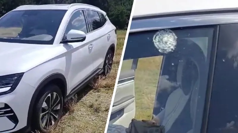 Обстрелянная из рогатки машина.