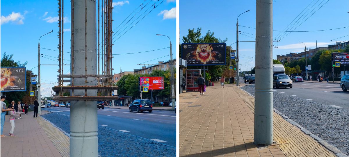 Коллаж столбов на Машерова в Бресте